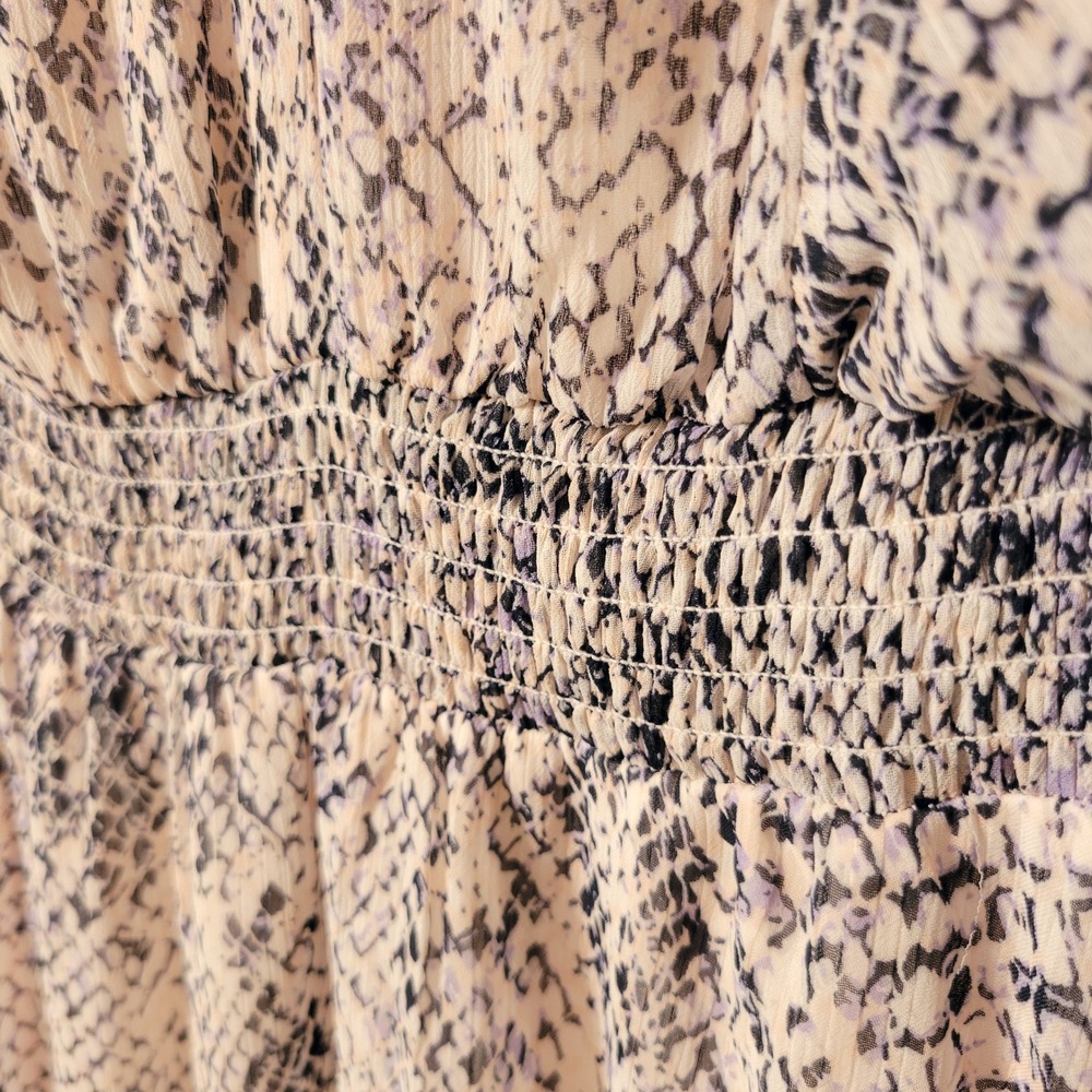 DKNY Flutter Sleeve Dress 8 Navy Pink Snakeskin Print Smocked Waist NWT - Picture 9 of 16